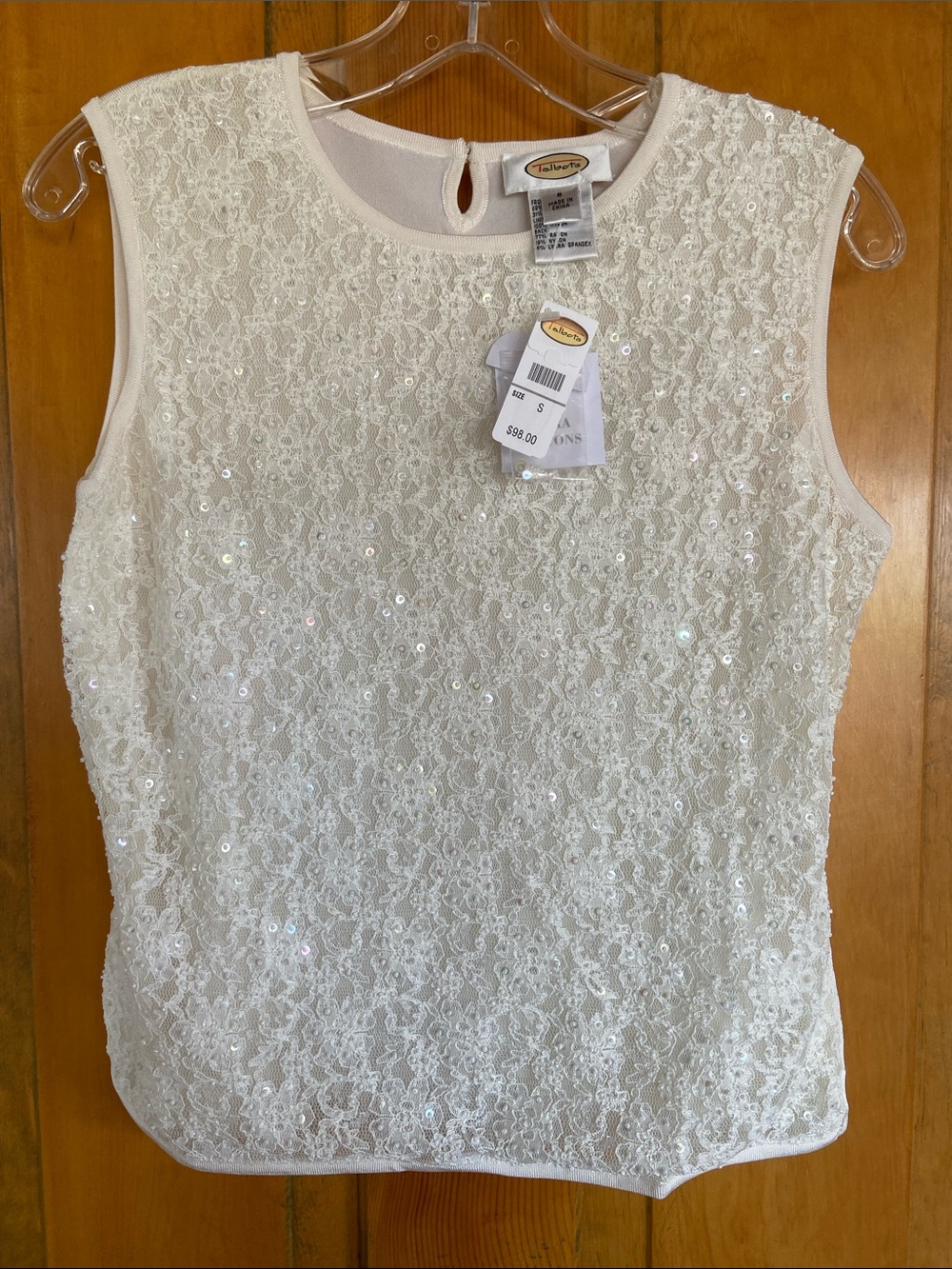 Talbots Ivory Sequin Lace Sleeveless Shell